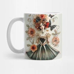 Cute Paper Doll With Fan Victorian Lace Dress Art Mug